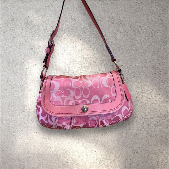 Rare Vintage Coach Pink Monogram C Signature Zoe Hobo Shoulder Bag - Picture 1 of 10